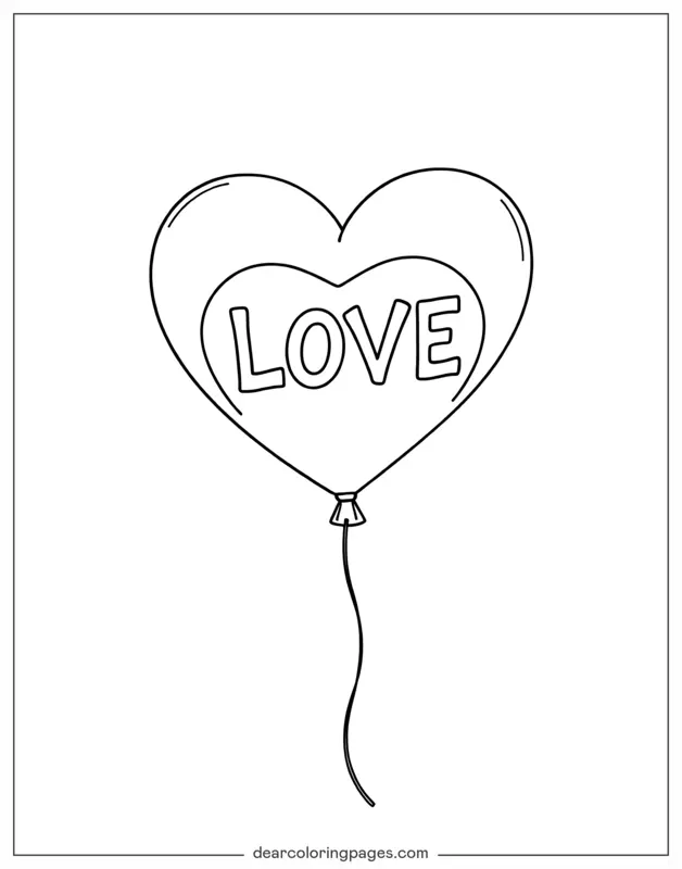 Día de San Valentín Dibujo para Colorear - Globo en forma de corazón con texto "AMOR"